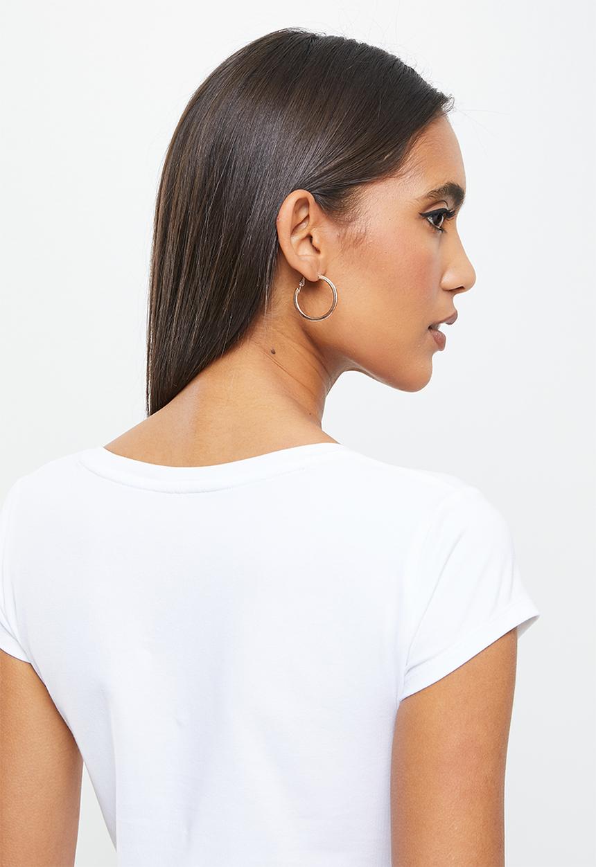 SISSY BOY - Juniper: basic round neck top with cap sleeves and bling logo - white