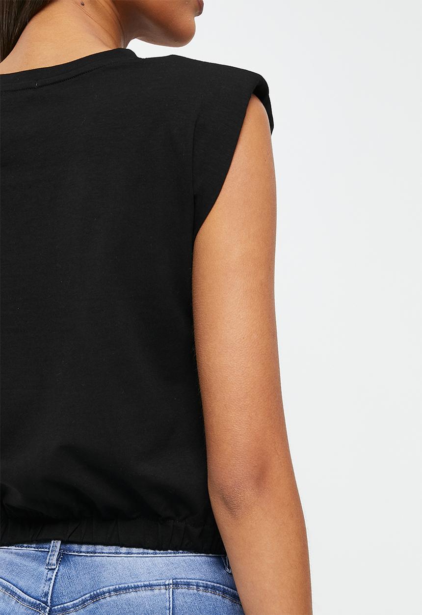 SISSY BOY - Lowell: basic, round neck, crop top with elasticated waist and padded shoulders - black