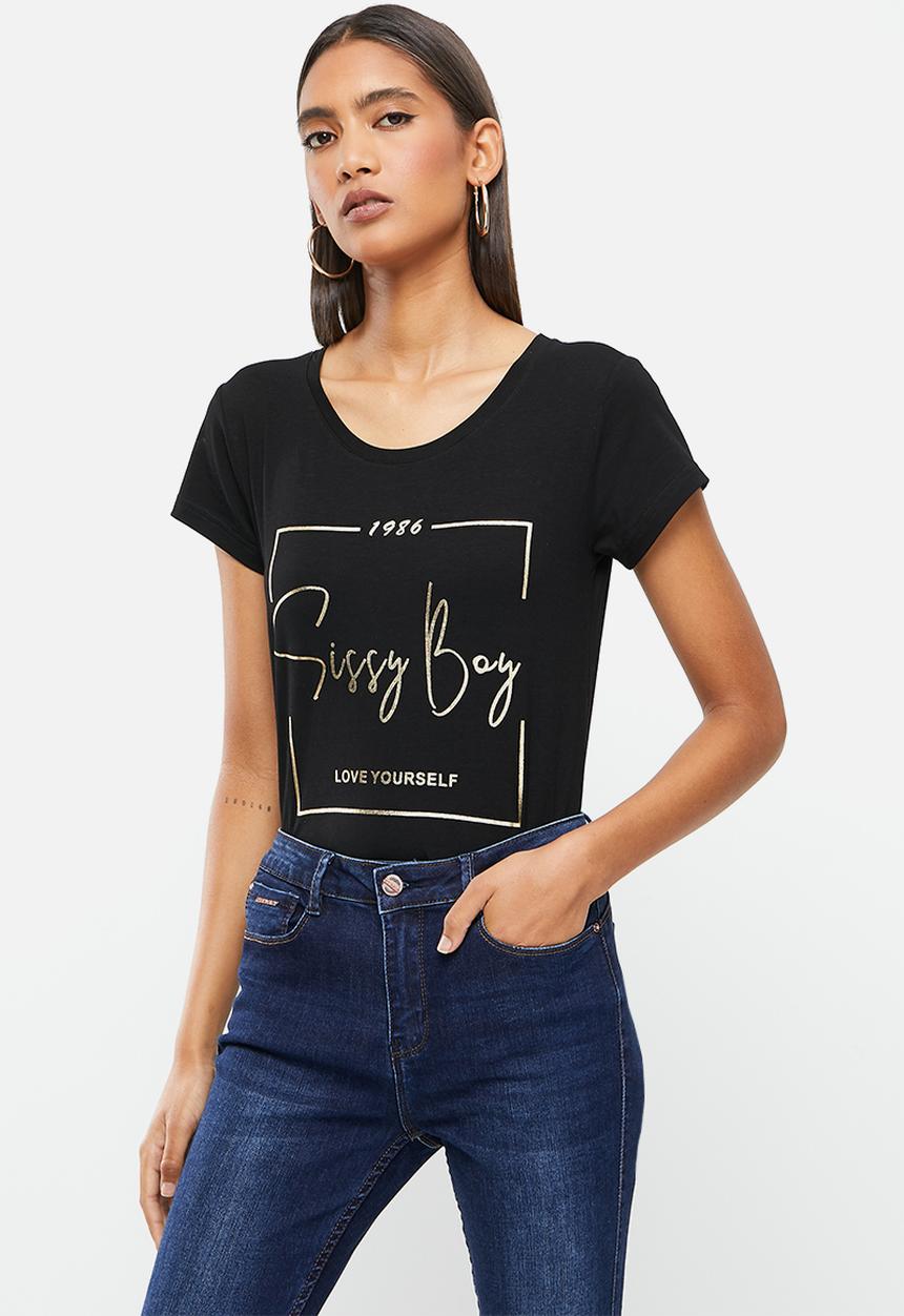 SISSY BOY - Hearts desire: basic round neck, loose, boxy top - black