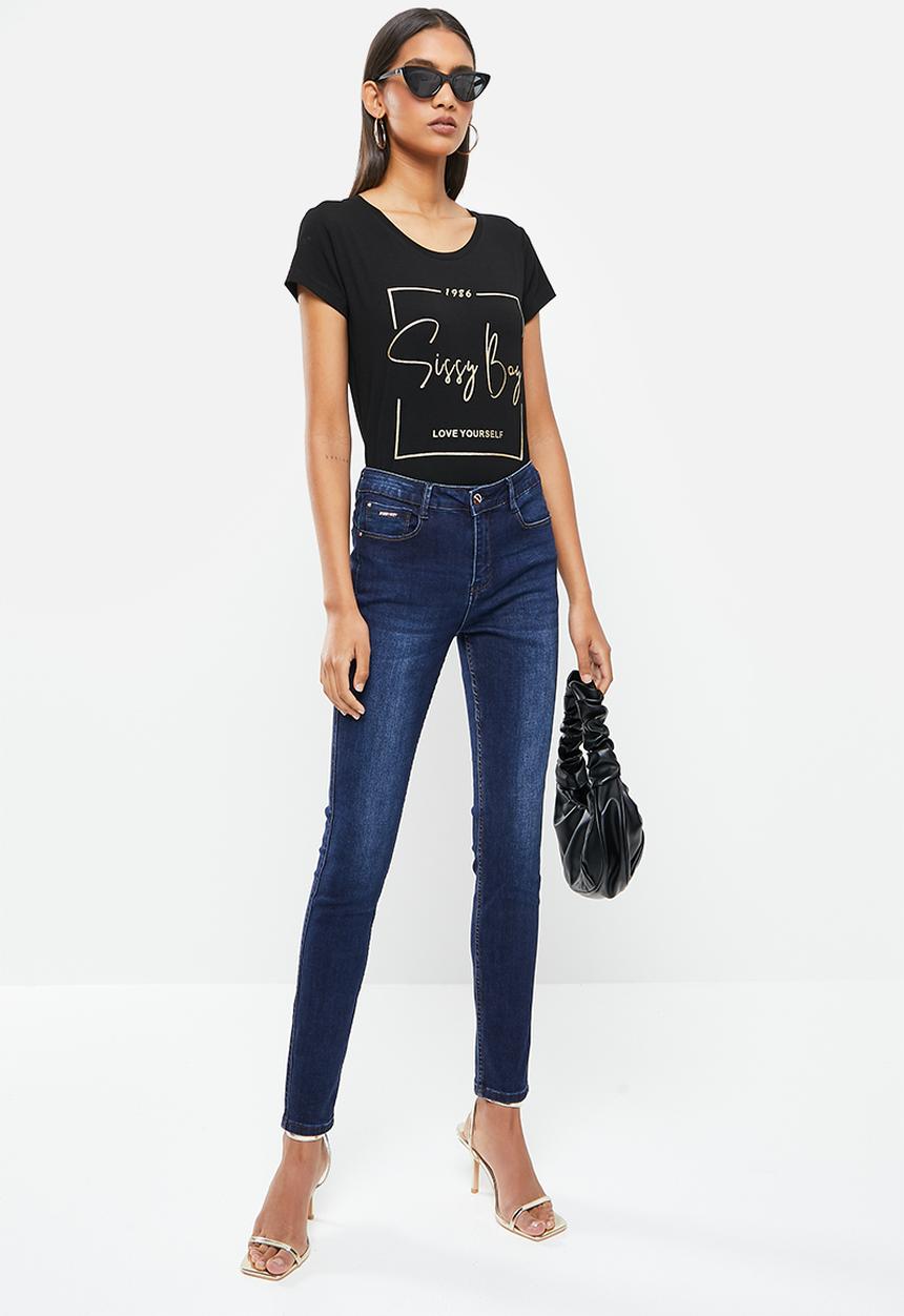 SISSY BOY - Hearts desire: basic round neck, loose, boxy top - black