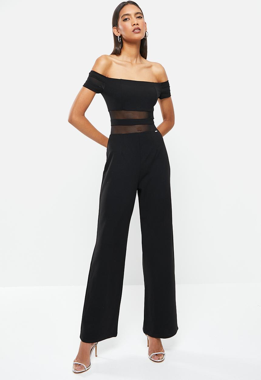 SISSY BOY - Bardot jumpsuit with mesh insets - black