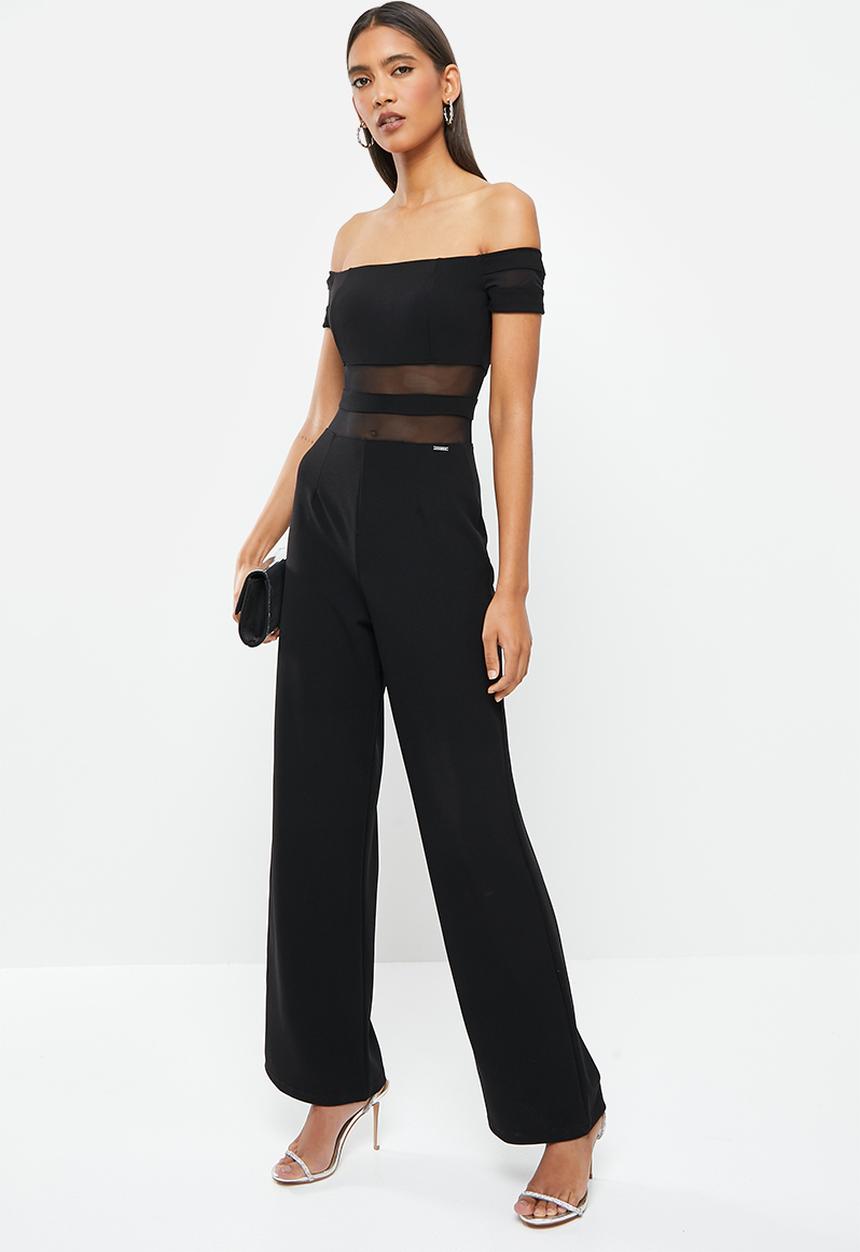 SISSY BOY - Bardot jumpsuit with mesh insets - black