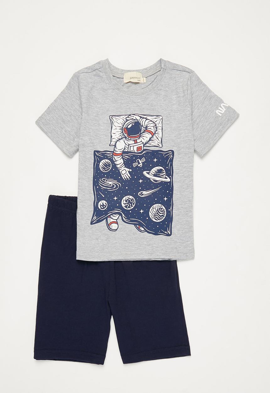 Superbalist Kids - Tee & shorts pj set - grey & navy