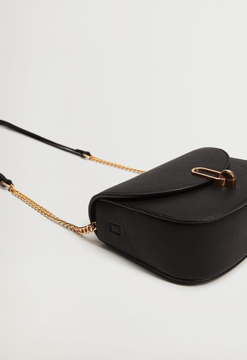 MANGO - Flap pebbled bag - black