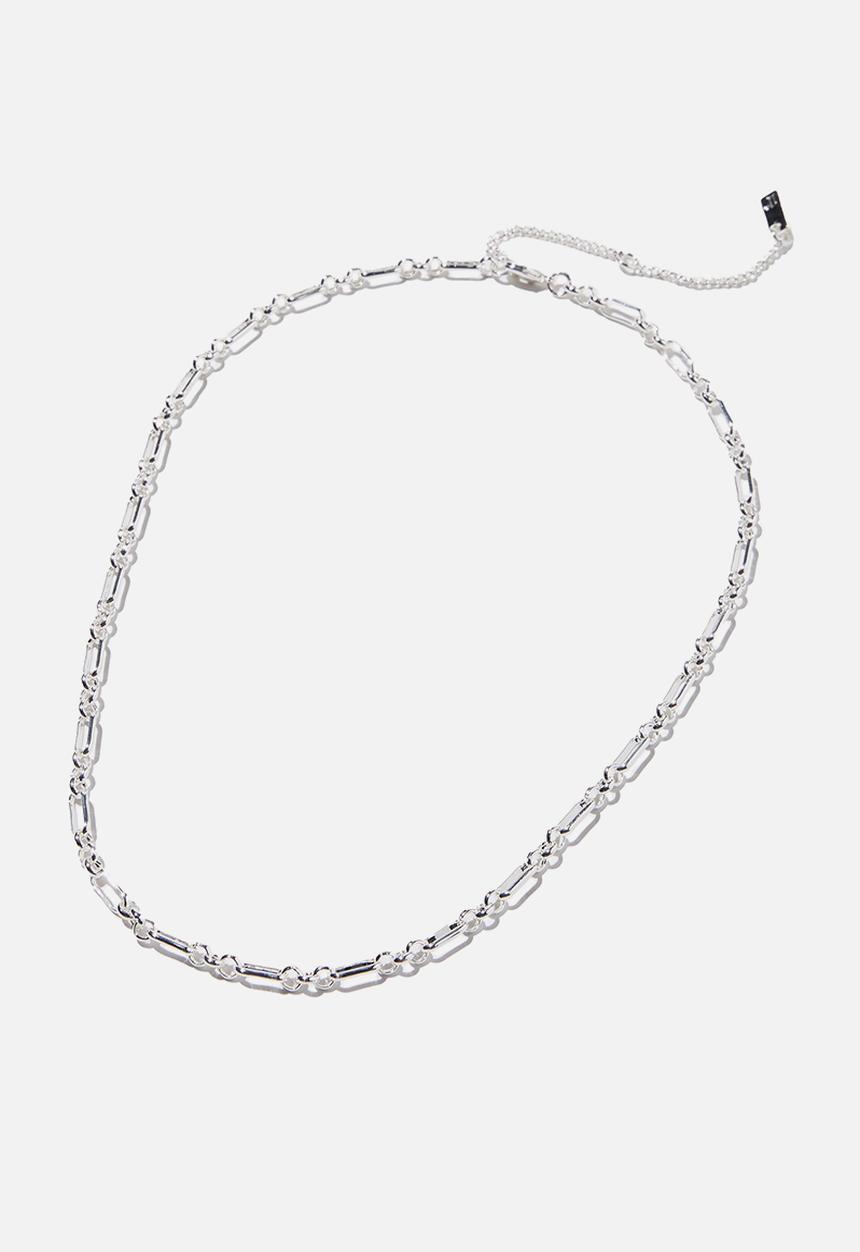 Rubi - Premium single chain necklace - sterling silver plated varigated link chain