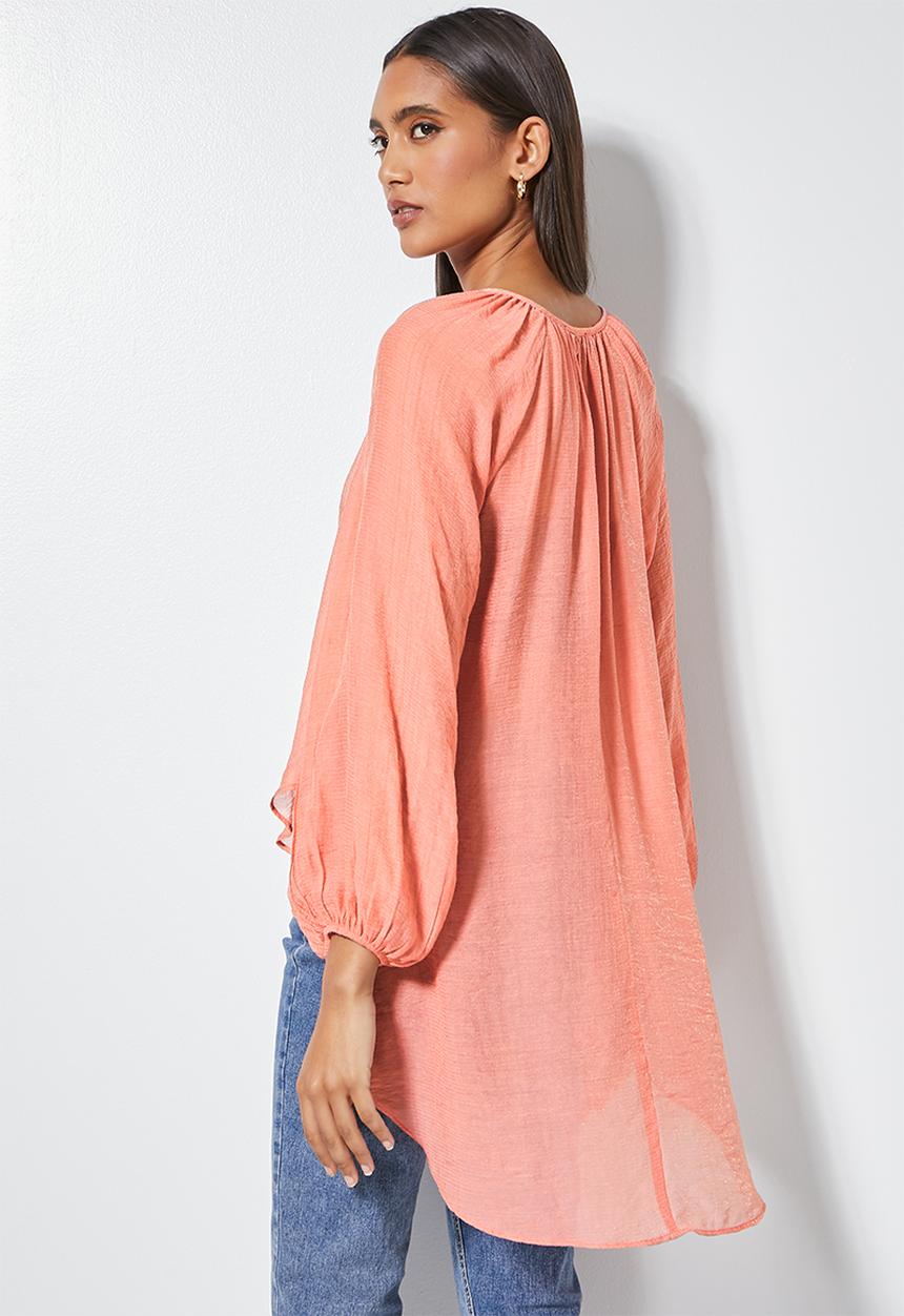 VELVET - Oversize boho neckline kaftan blouse - desert rose