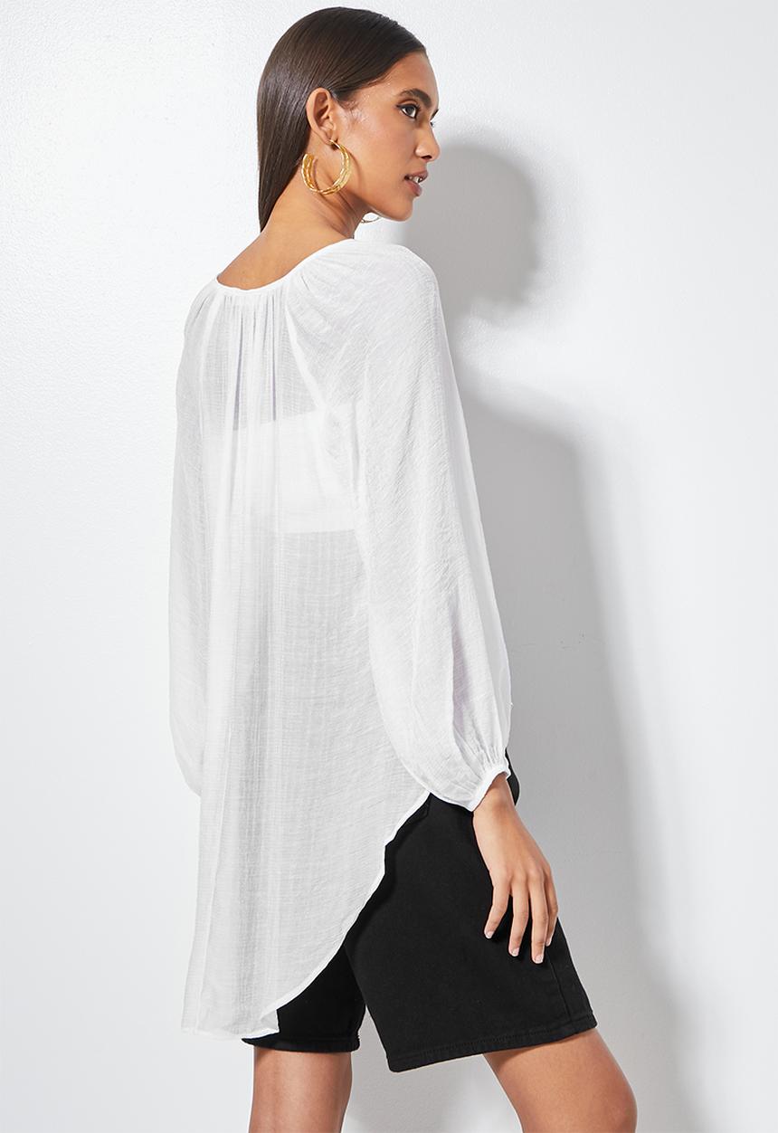 VELVET - Oversize boho neckline kaftan blouse - white