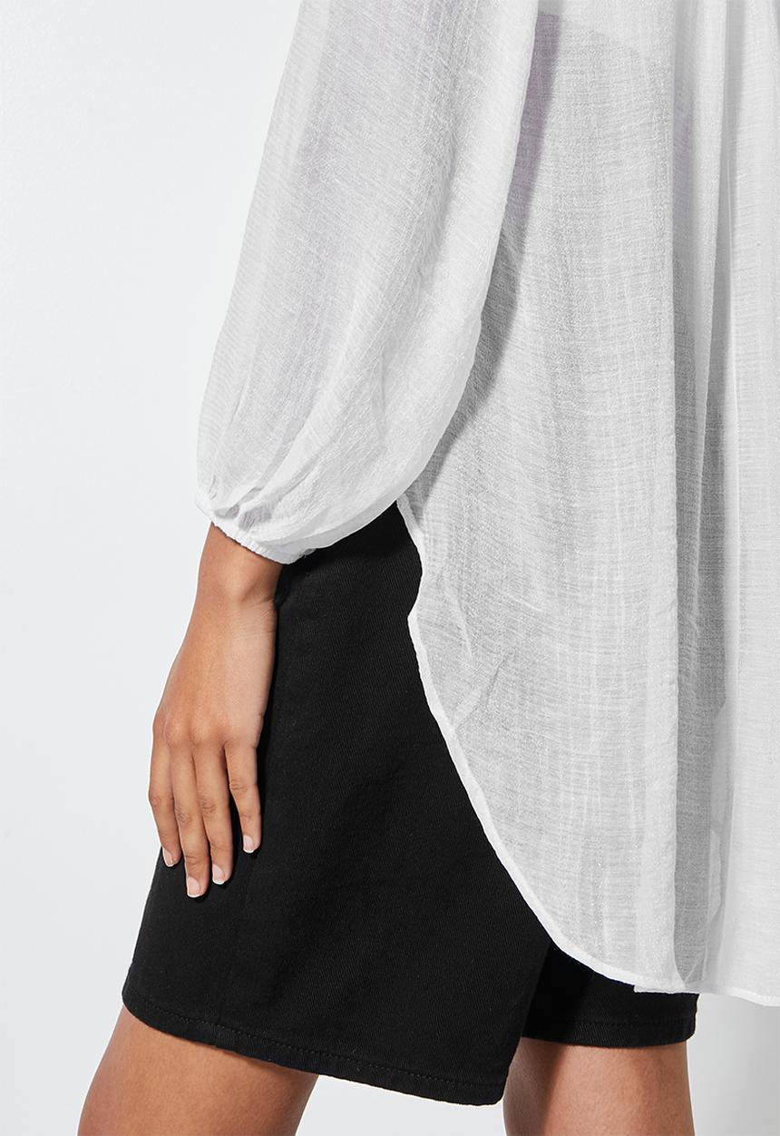 VELVET - Oversize boho neckline kaftan blouse - white