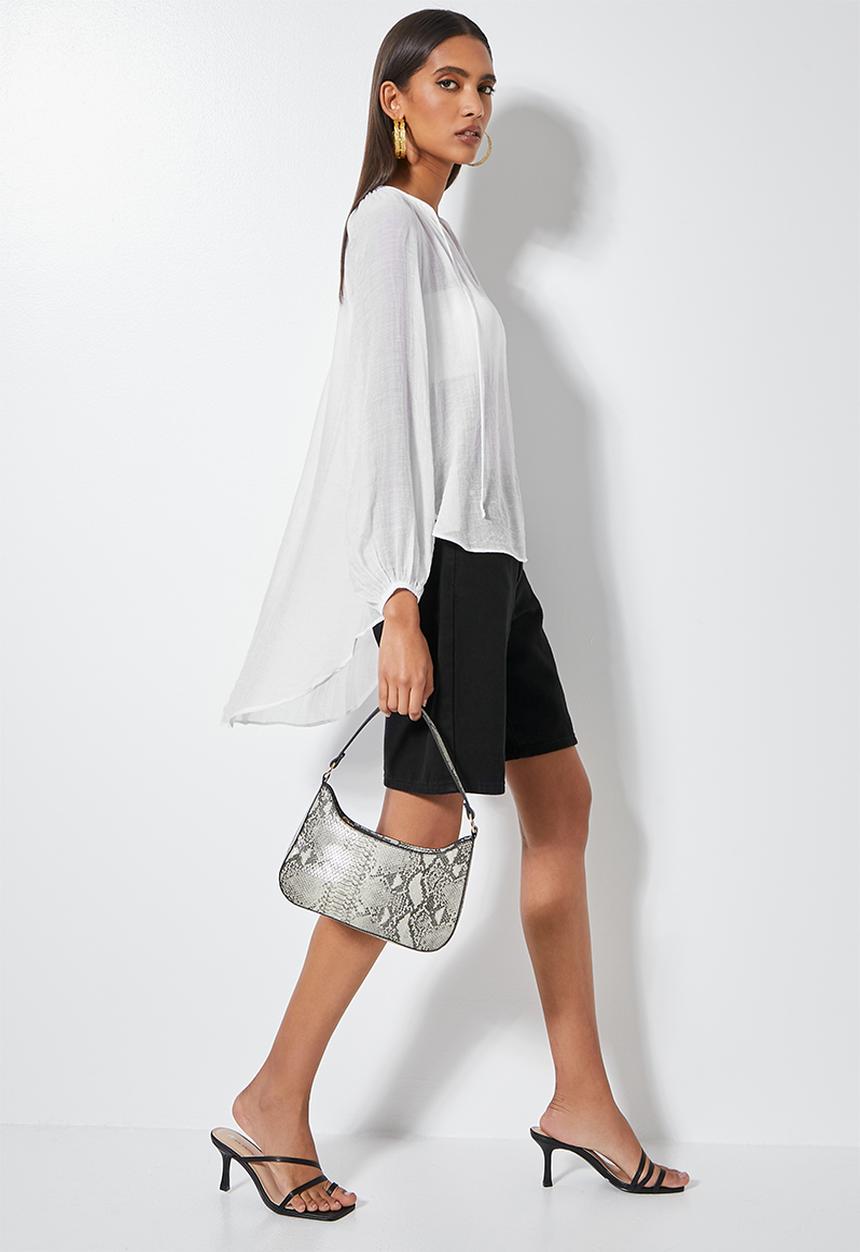 VELVET - Oversize boho neckline kaftan blouse - white