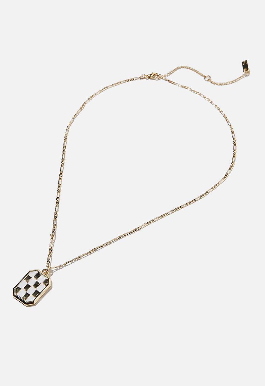 Rubi - Premium pendant necklace - gold plated white checkerboard