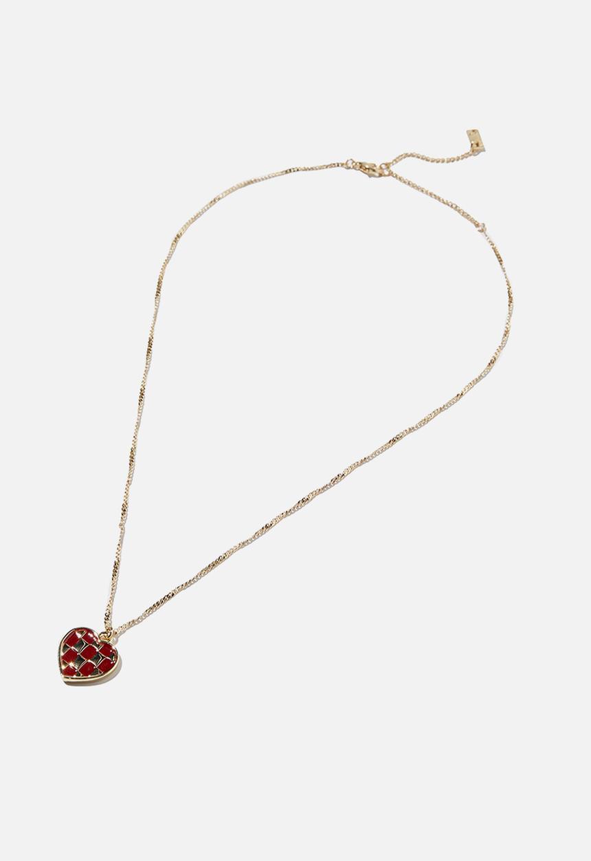 Rubi - Premium pendant necklace - gold plated heart checkerboard