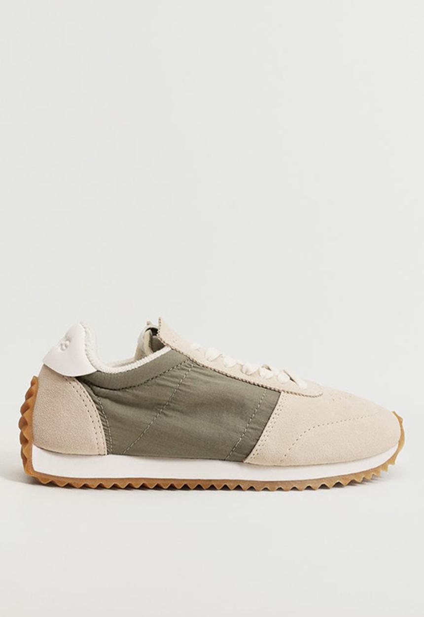 MANGO - Soft leather sneaker - beige & khaki