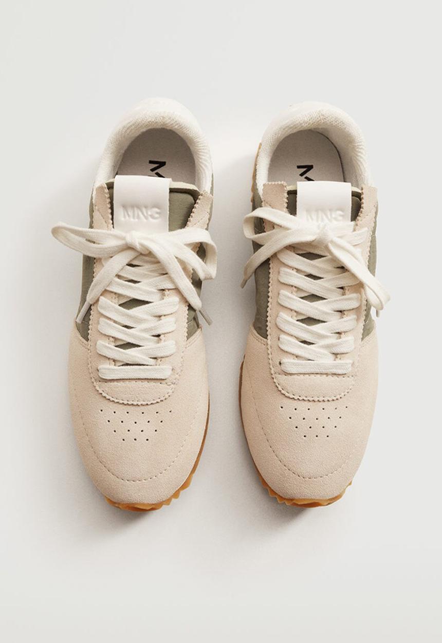 MANGO - Soft leather sneaker - beige & khaki