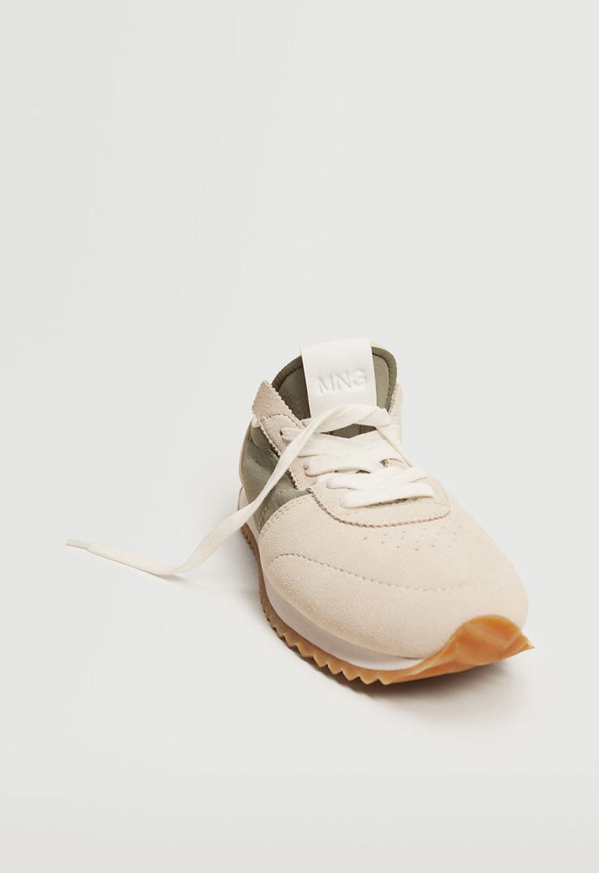 MANGO - Soft leather sneaker - beige & khaki