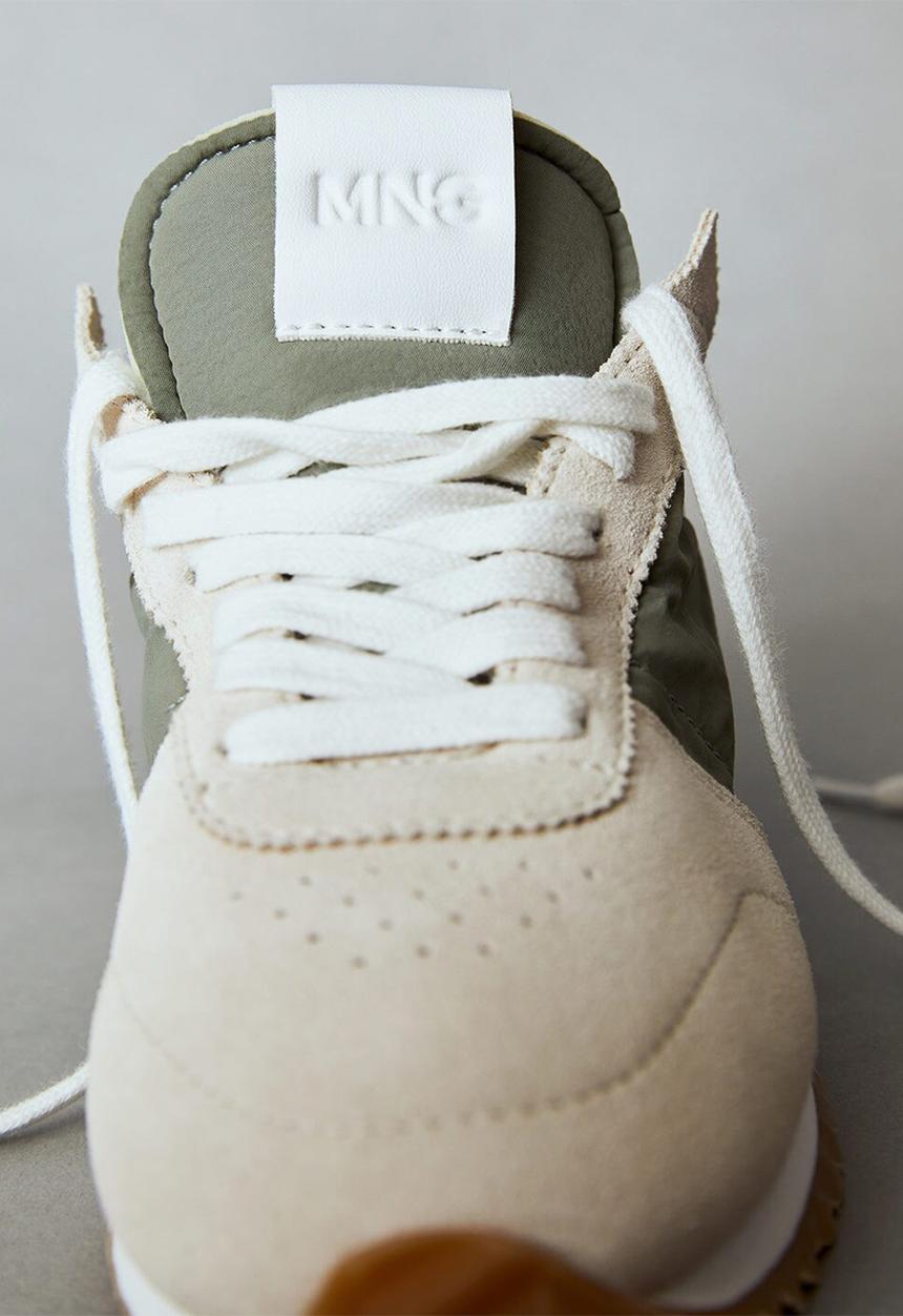 MANGO - Soft leather sneaker - beige & khaki