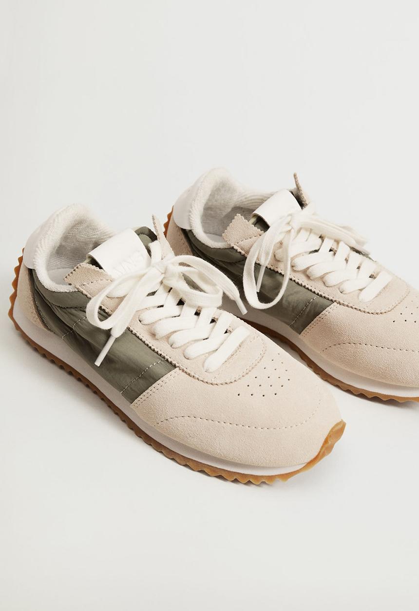 MANGO - Soft leather sneaker - beige & khaki