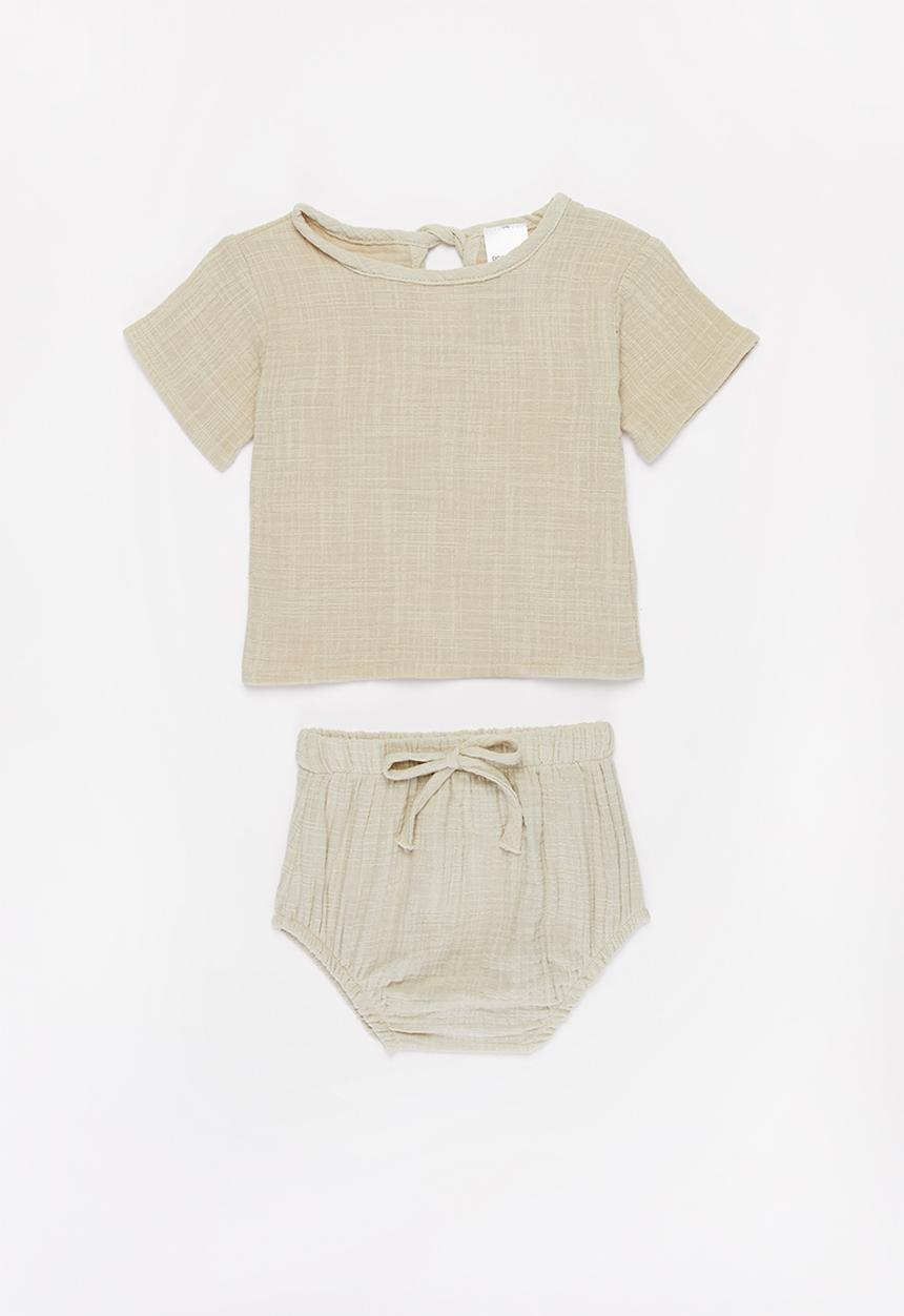 Pop Candy - Baby boys top & shorts set - beige