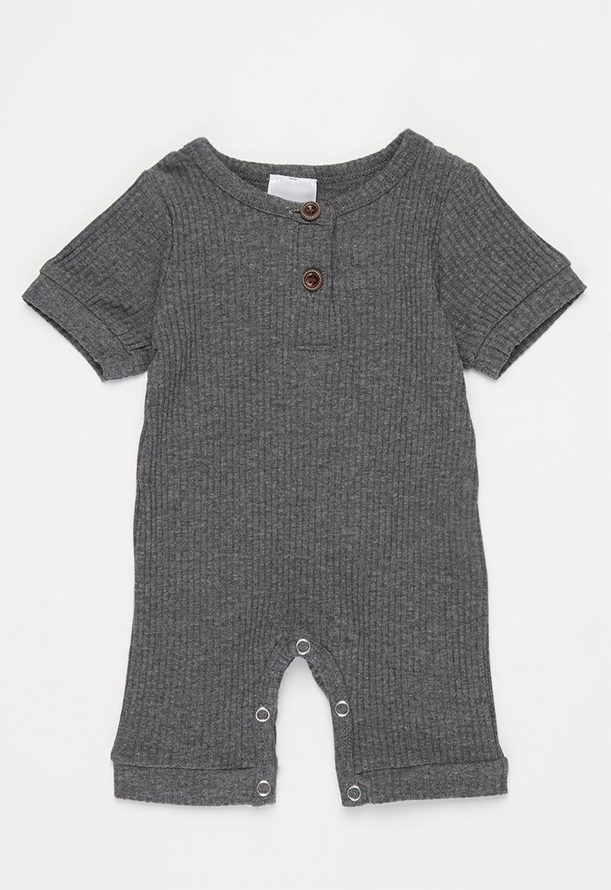 Pop Candy - Baby boys short sleeve romper with buttons - charcoal