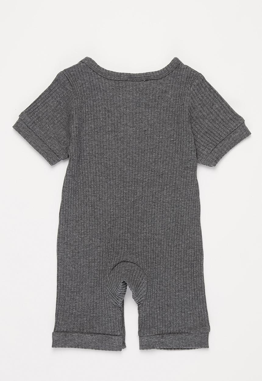 Pop Candy - Baby boys short sleeve romper with buttons - charcoal