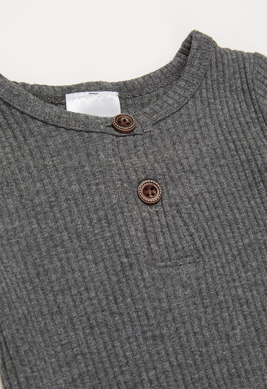 Pop Candy - Baby boys short sleeve romper with buttons - charcoal