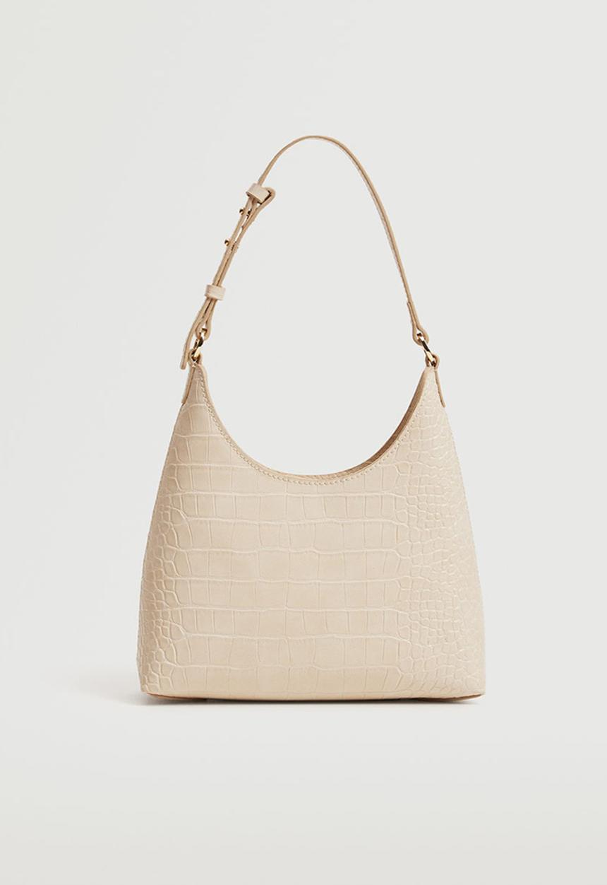 MANGO - Croc-effect baguette bag - beige