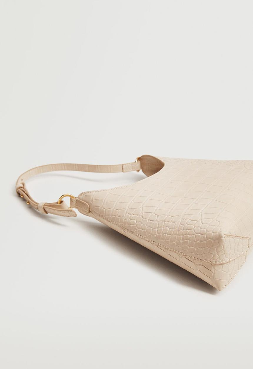 MANGO - Croc-effect baguette bag - beige