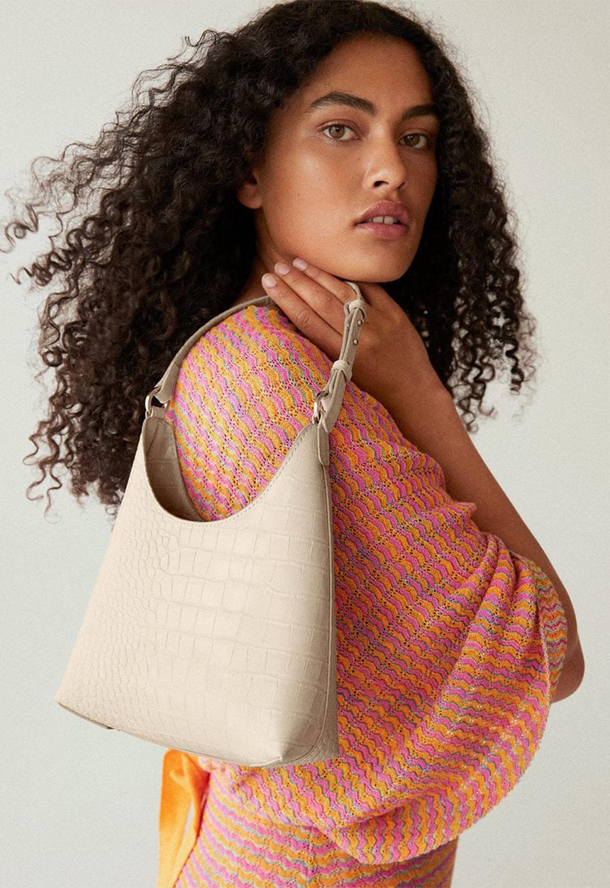 MANGO - Croc-effect baguette bag - beige