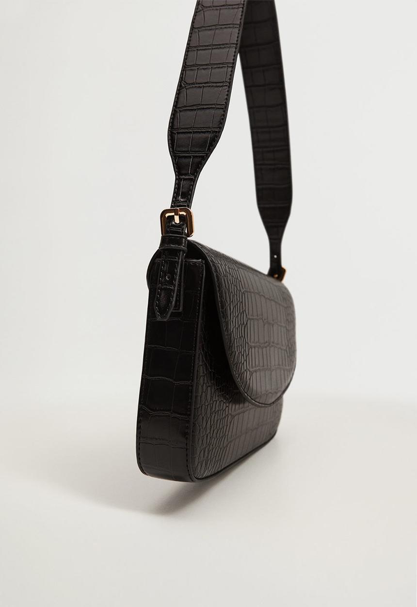 MANGO - Croc-effect flap bag - black