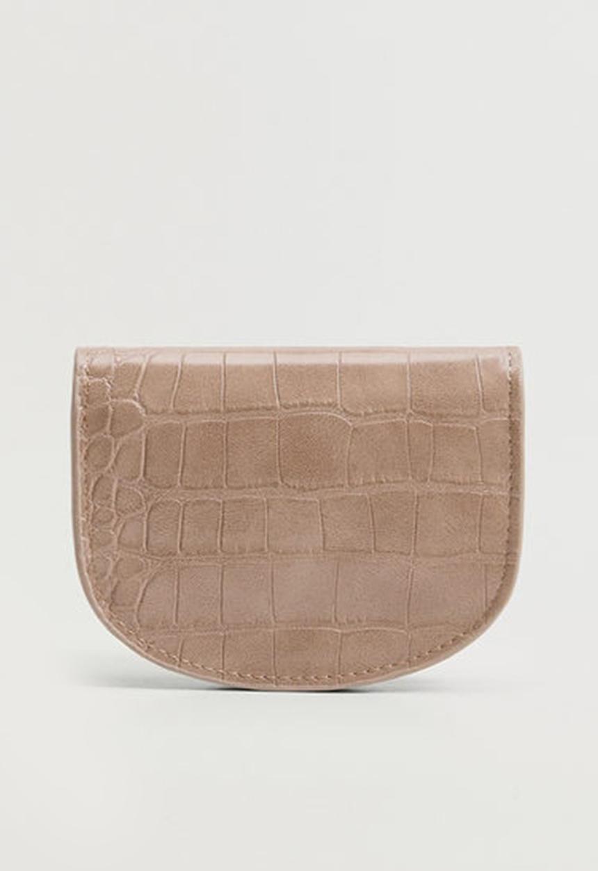 MANGO - Croc-effect flap purse - medium brown