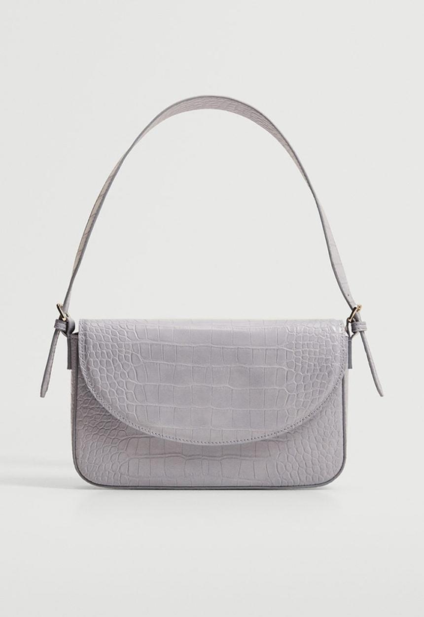 MANGO - Croc-effect baguette bag - lilac