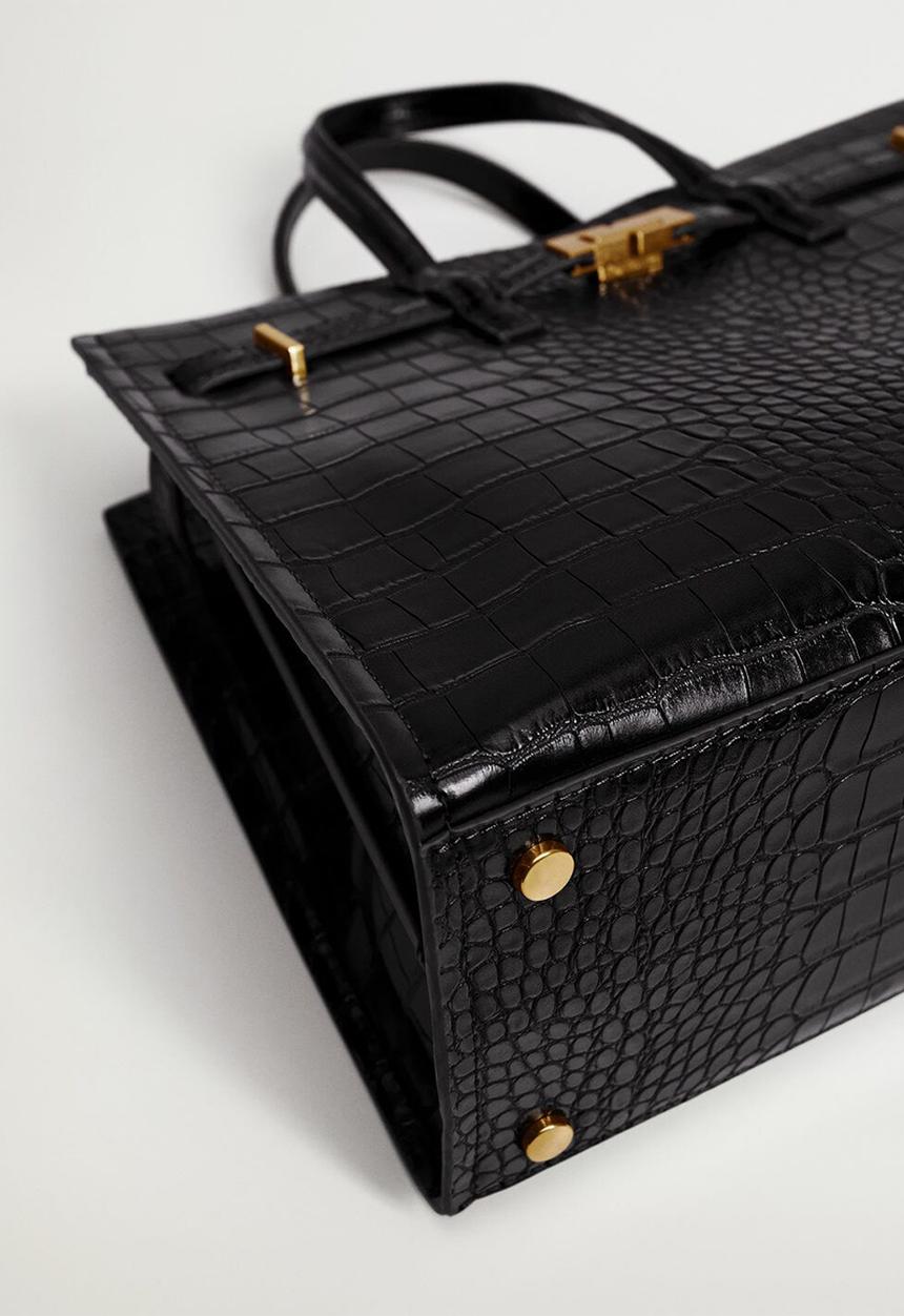 MANGO - Croc-effect shopper bag - black