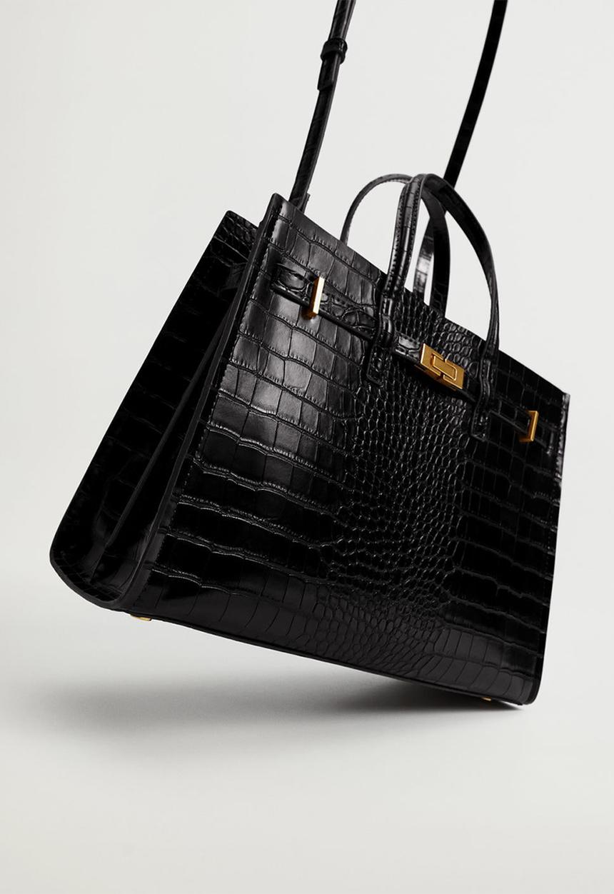 MANGO - Croc-effect shopper bag - black