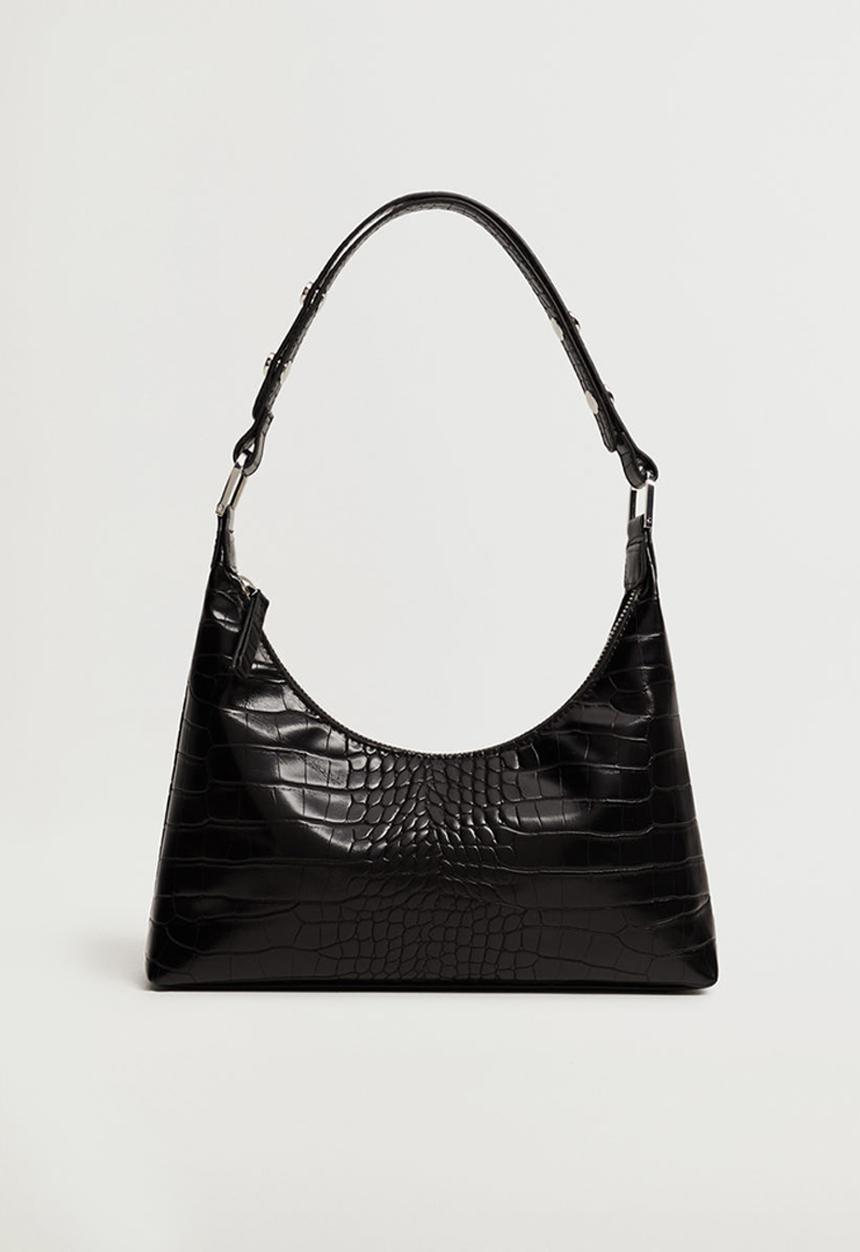 MANGO - Croc-effect baguette bag - black