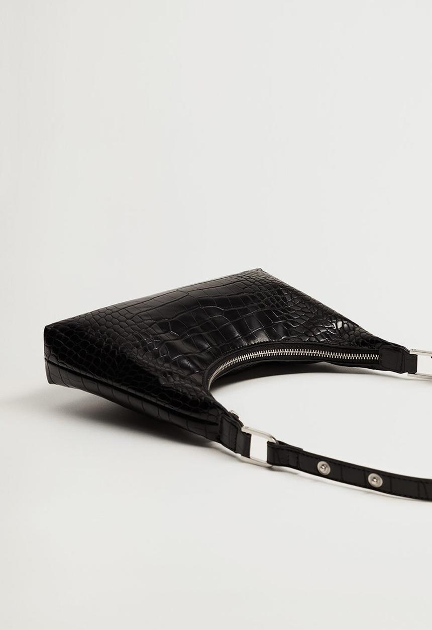 MANGO - Croc-effect baguette bag - black