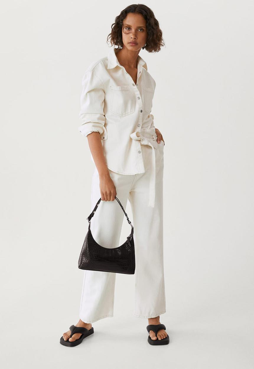 MANGO - Croc-effect baguette bag - black