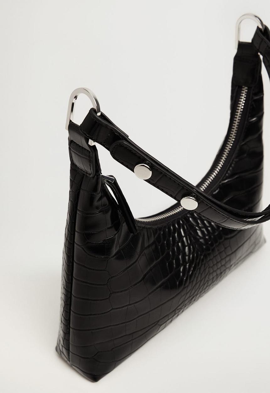 MANGO - Croc-effect baguette bag - black