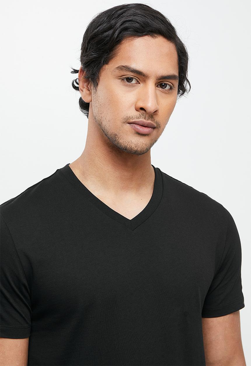 Giordano - Solid V-neck base tee - black 