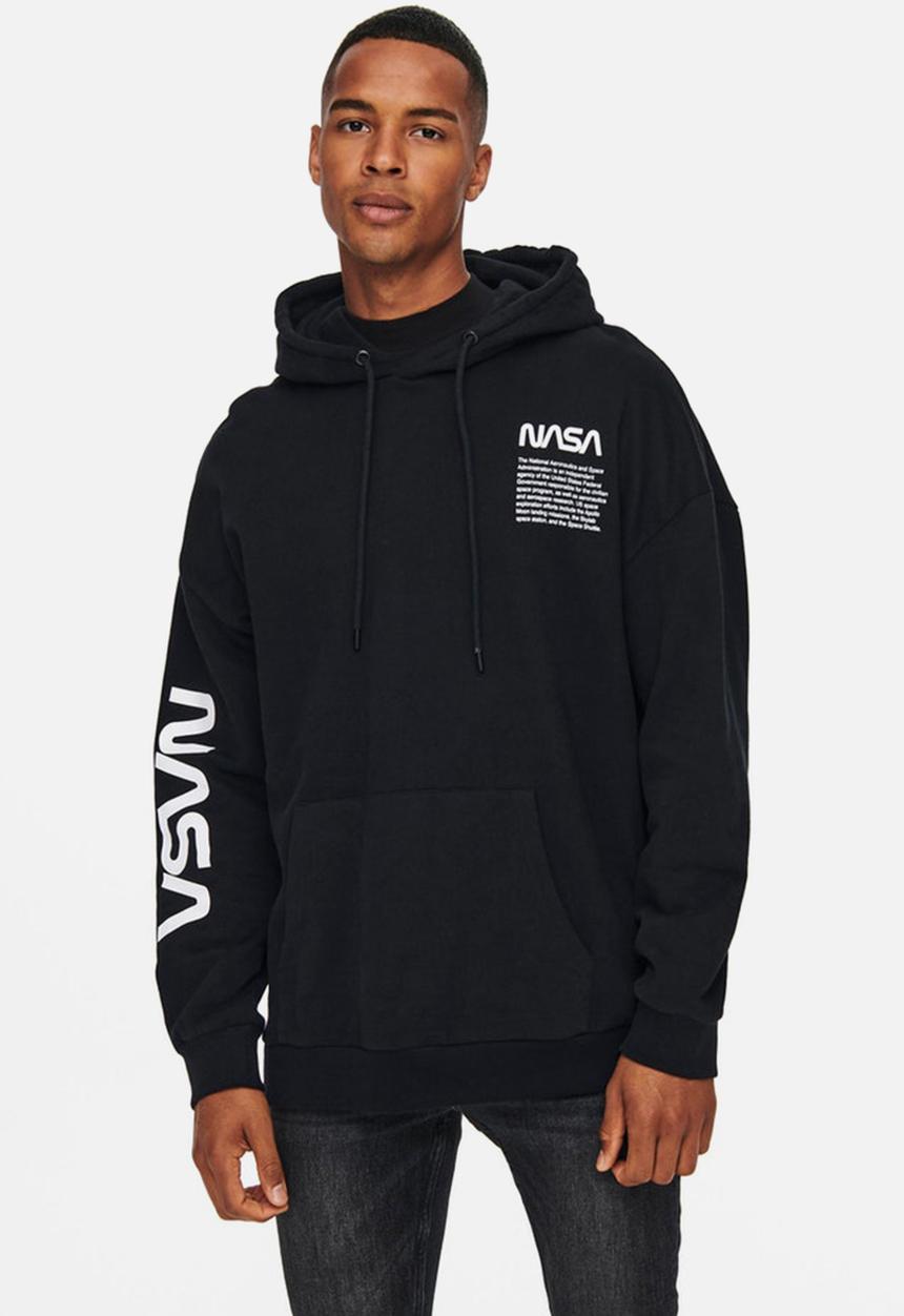 Only & Sons - Nasa life rlx sweat hoodie - black