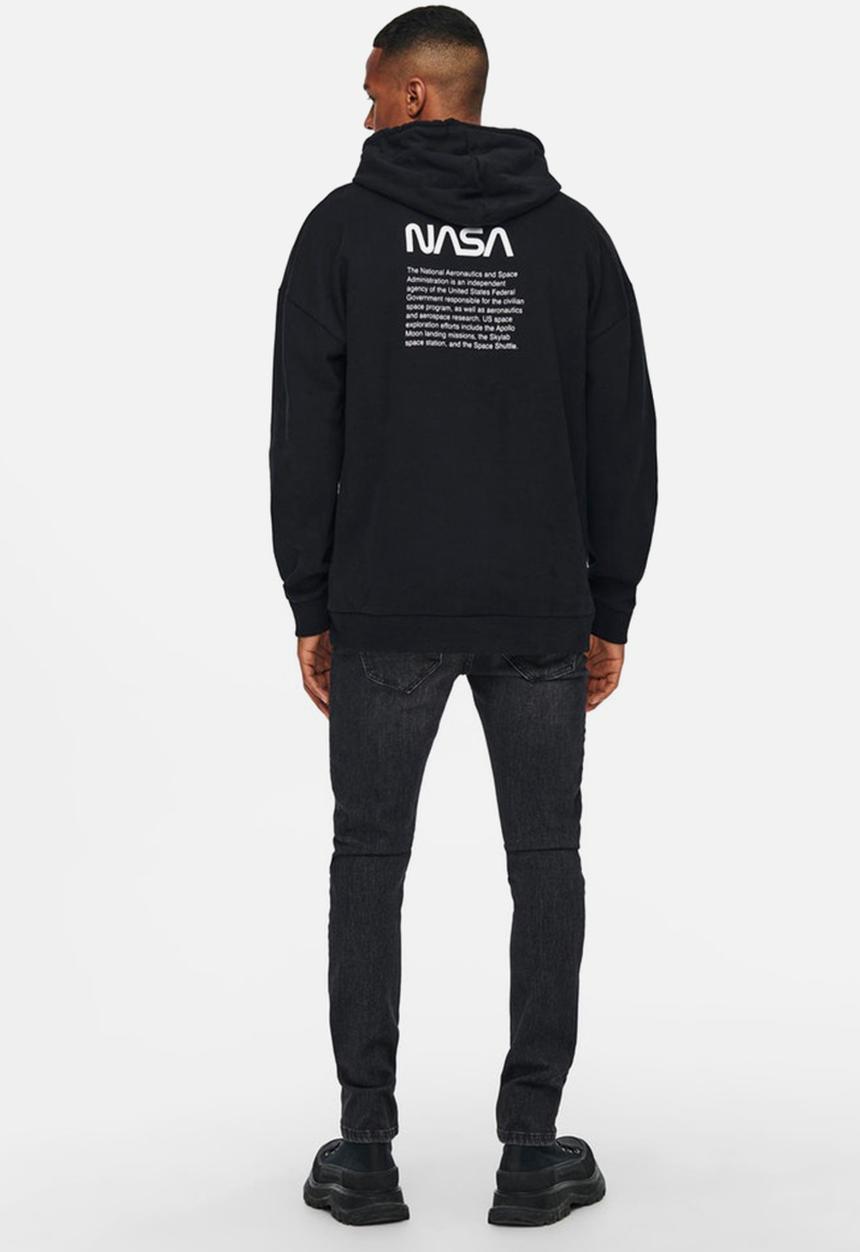Only & Sons - Nasa life rlx sweat hoodie - black