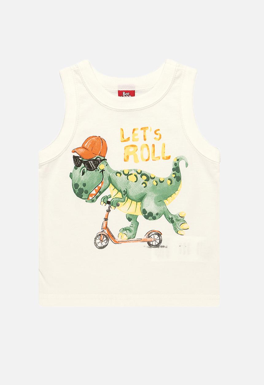 Bee Loop - Baby boys dino tee & shorts set - off white & red