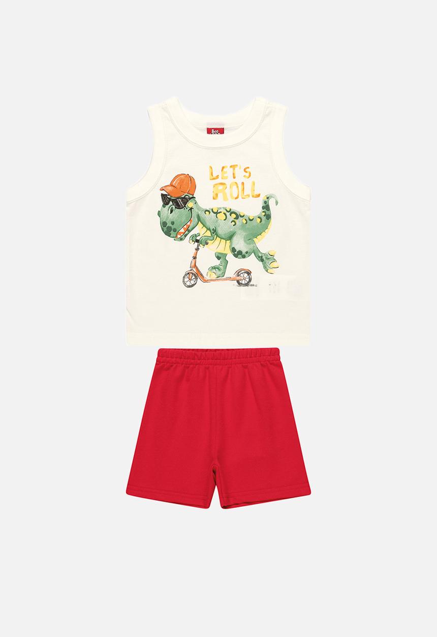 Bee Loop - Baby boys dino tee & shorts set - off white & red