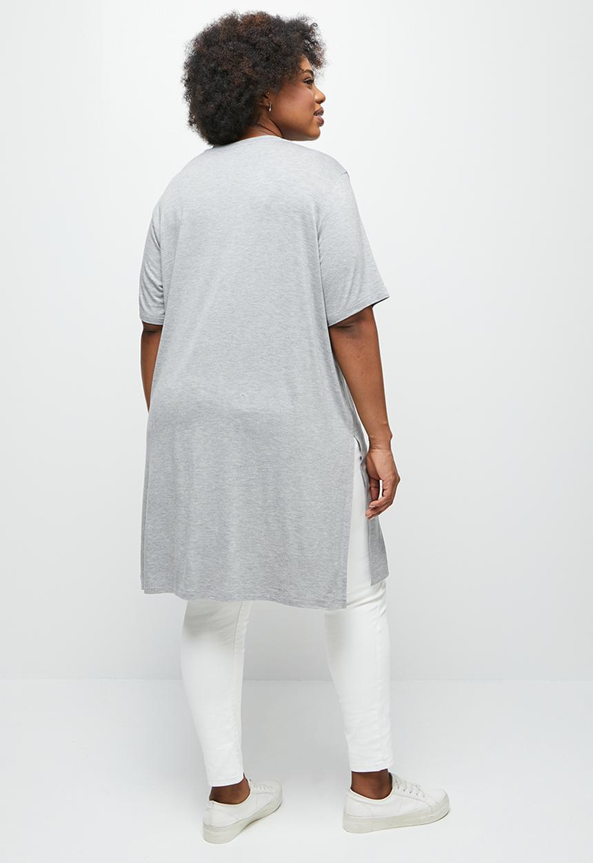 edit Plus - Longline deep slit tee - grey