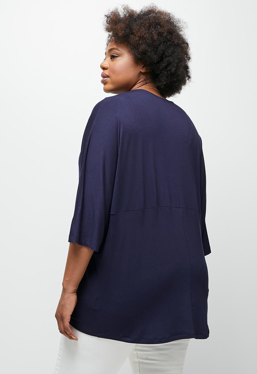 edit Plus - Longline knit V-neck tee - navy