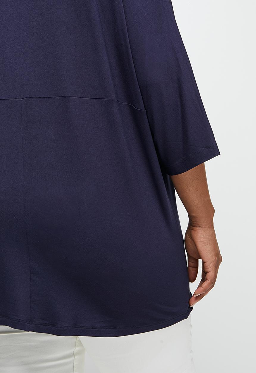 edit Plus - Longline knit V-neck tee - navy