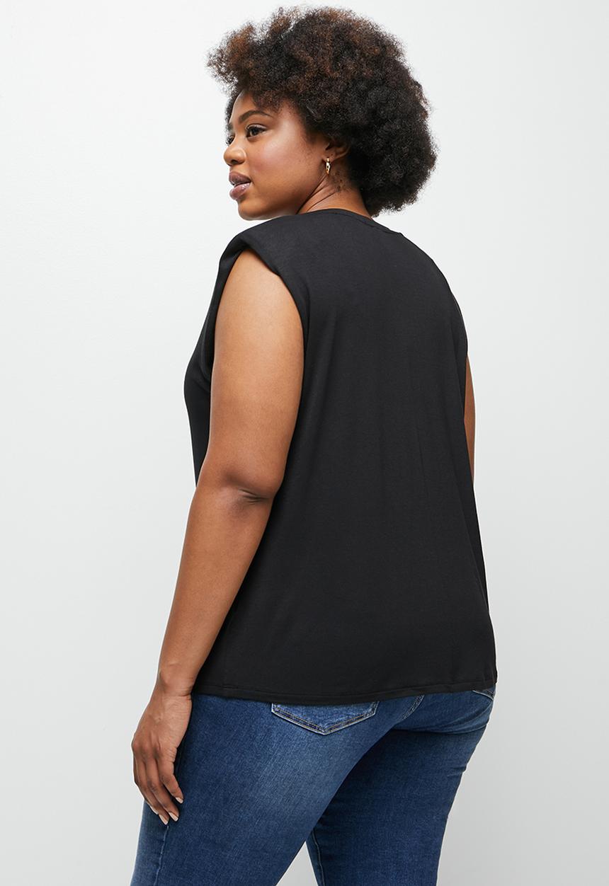 edit Plus - V-neck shoulder pad T-shirt - black