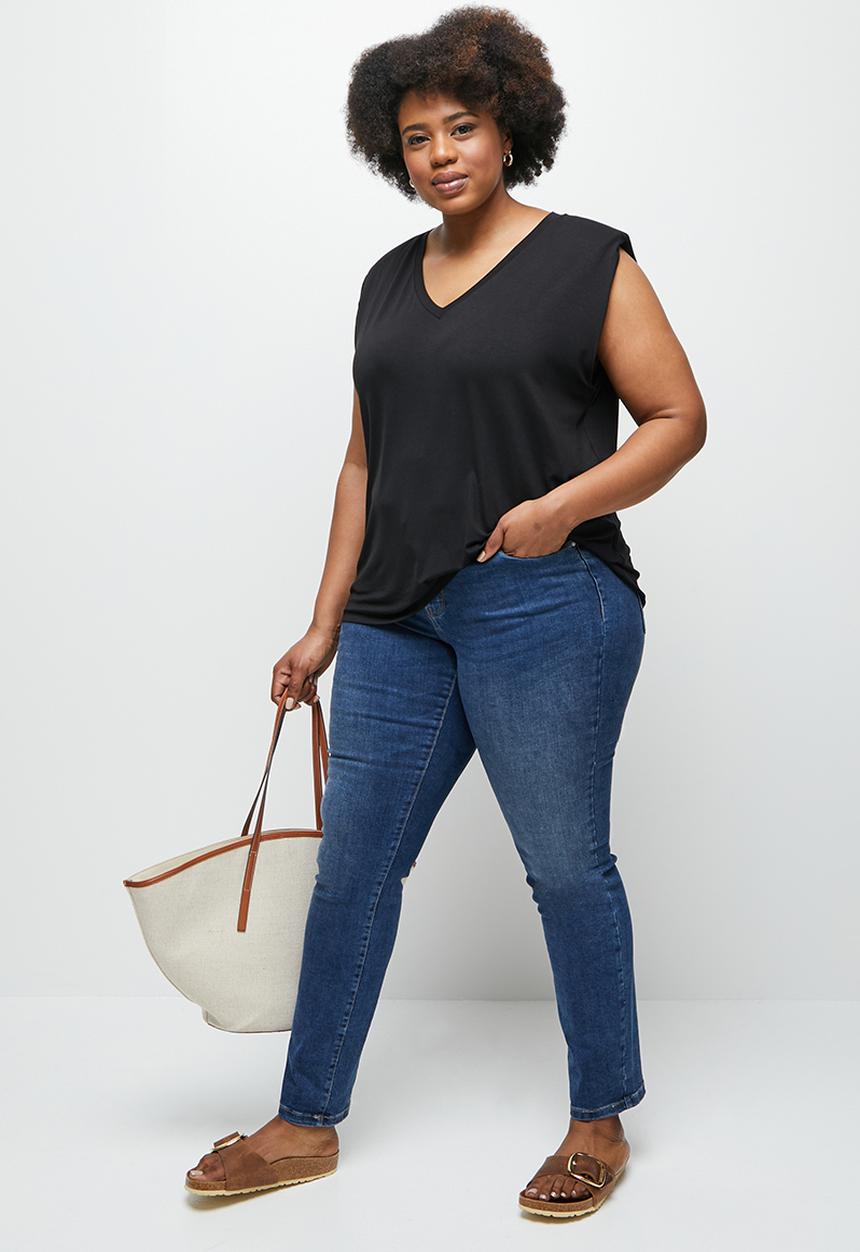 edit Plus - V-neck shoulder pad T-shirt - black