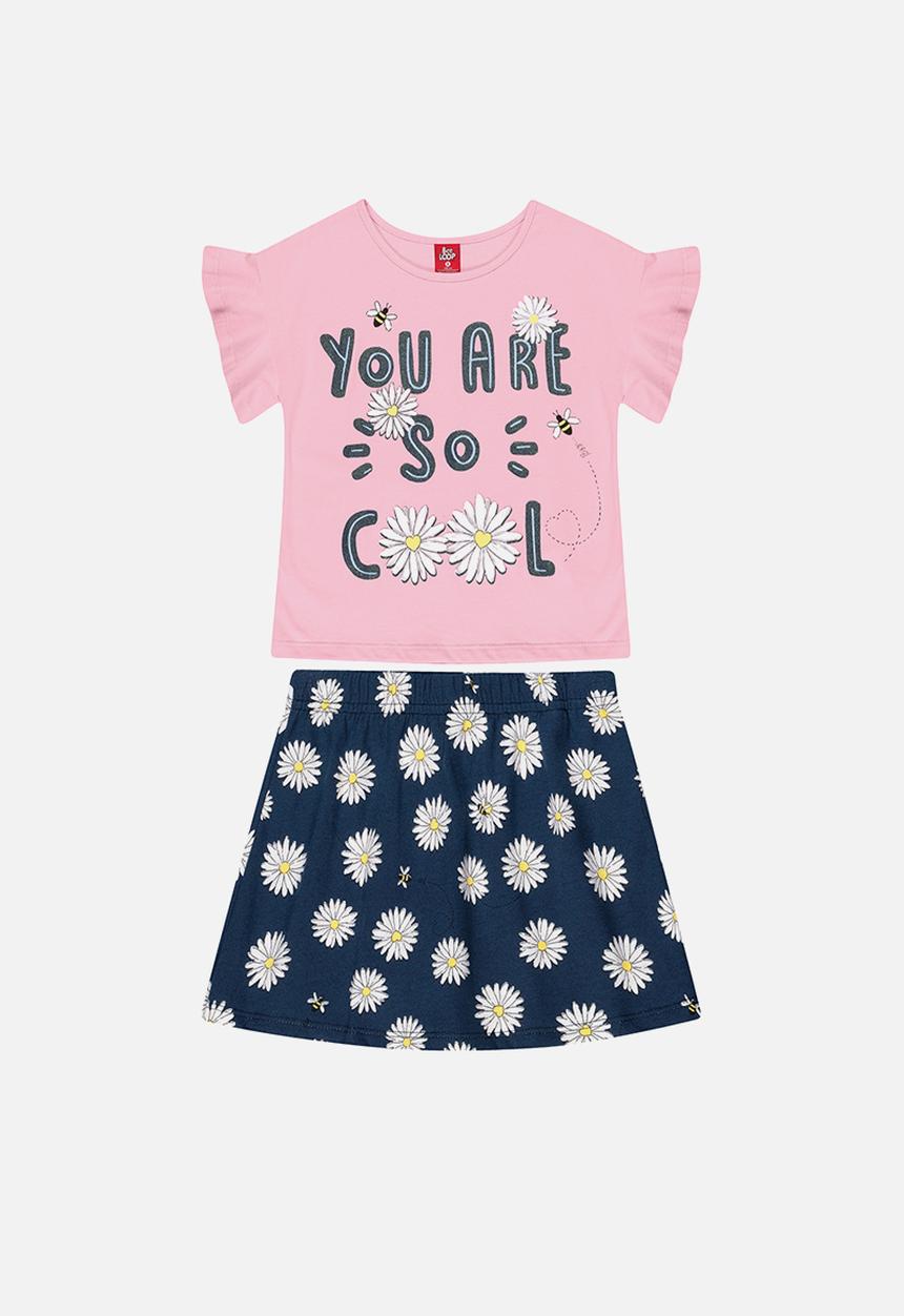 Bee Loop - Girls tee & sunflower shorts set - pink