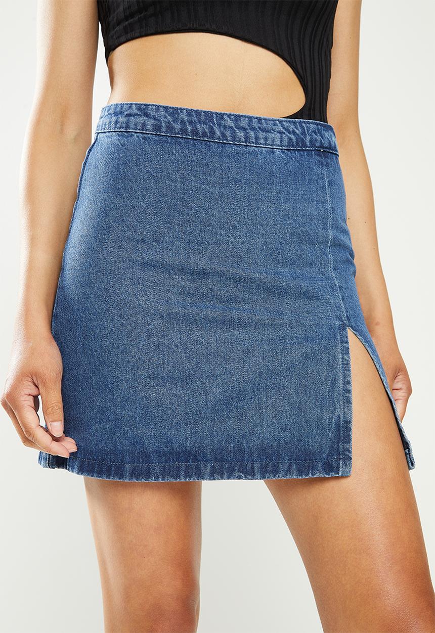 Missguided - Single split mini skirt - dark blue