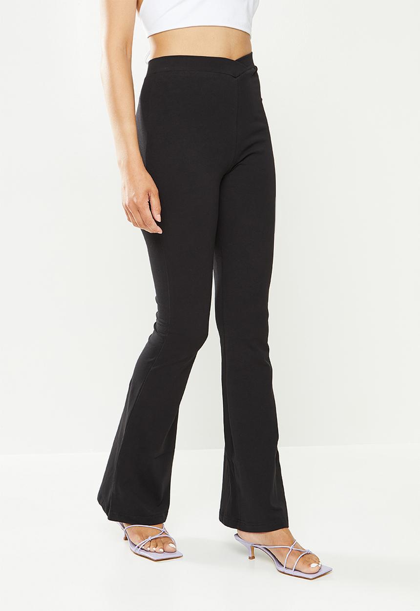 Missguided - Cross waistband jersey flare trousers - black