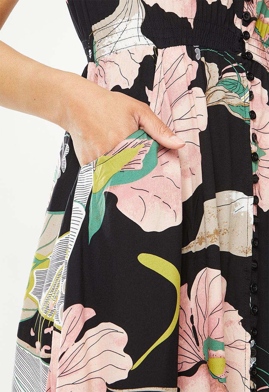 Revenge - Floral sleeveless maxi dress - black